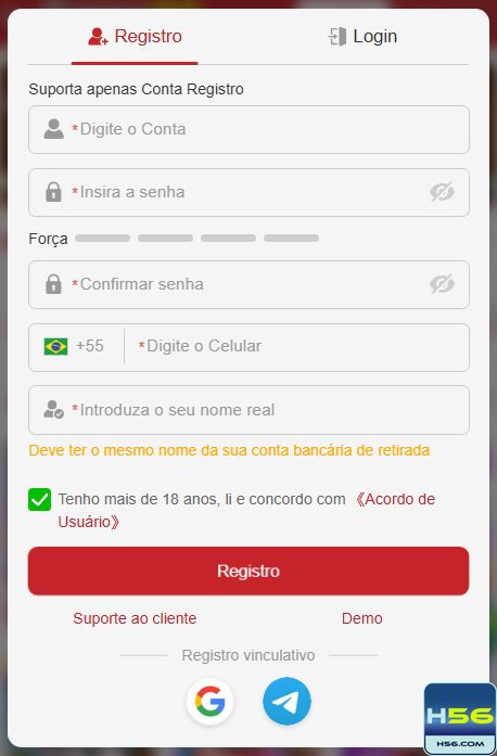 Experiência de Jogos h56.com